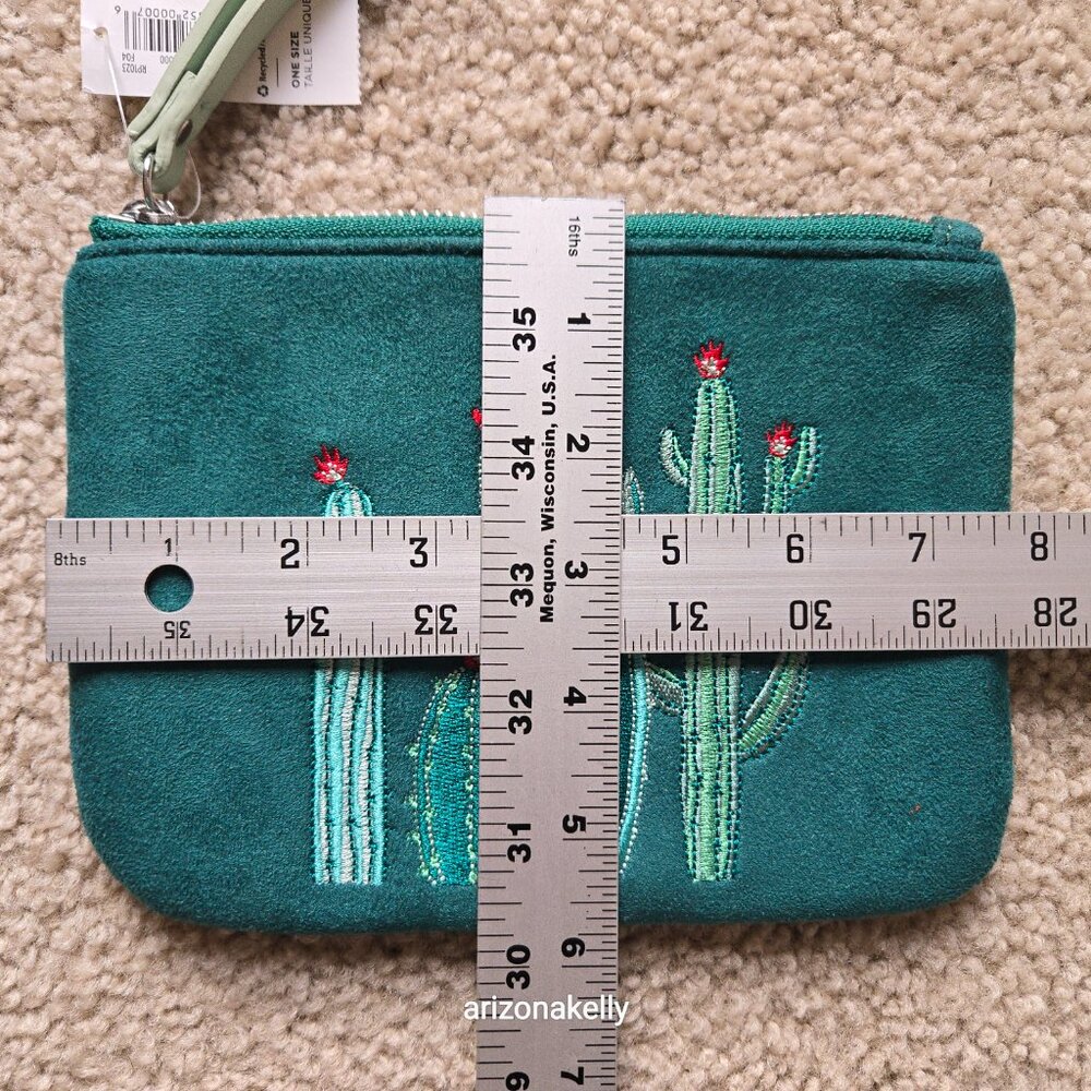 NWT Faux Suede Cactus Wristlet Saguaro Zippered Pouch Embroidered - Picture 3 of 4
